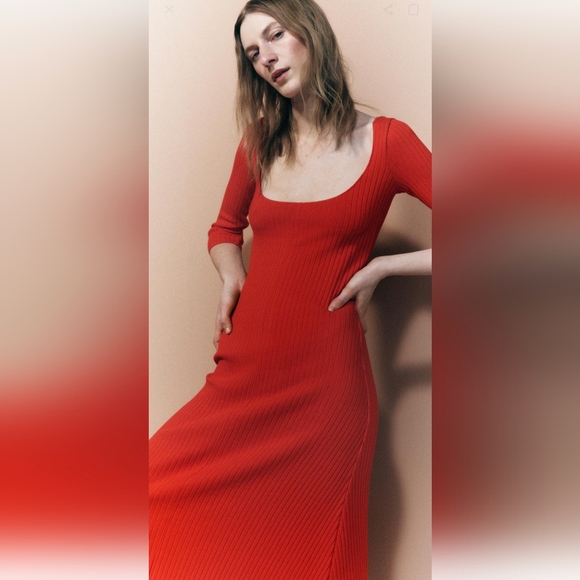Zara Long Ribbed Dress Scoop Neck - Picture 8 of 12